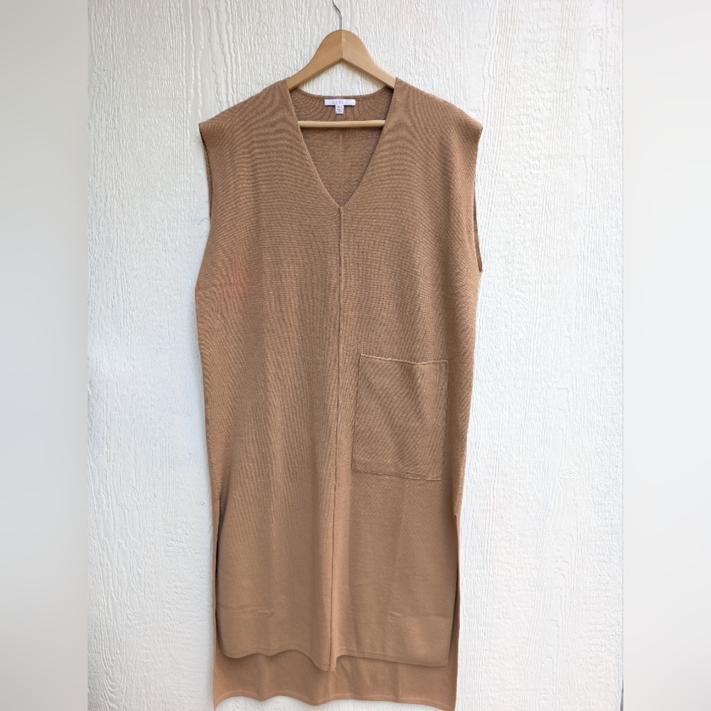 lunya Camel Knit Sleeveless V-Neck Pocket Dress